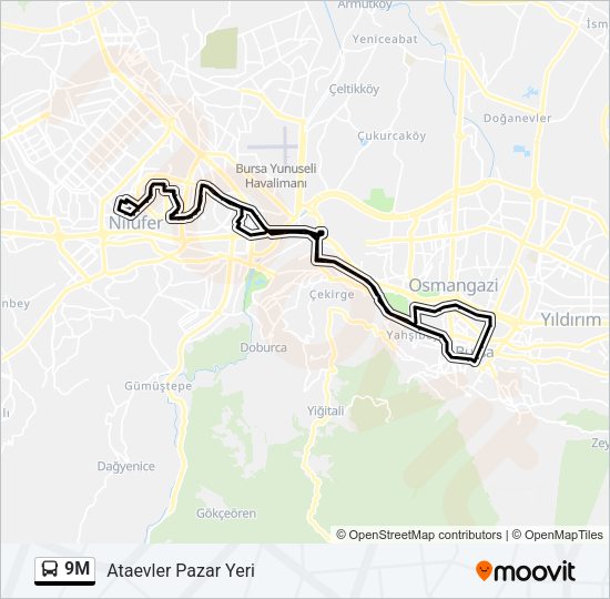 9M otobüs Hattı Haritası