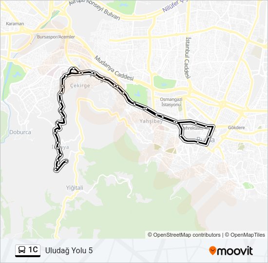 1C otobüs Hattı Haritası