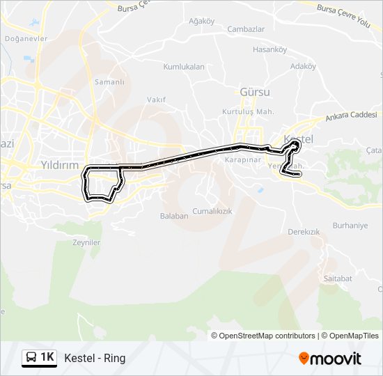 1K otobüs Hattı Haritası