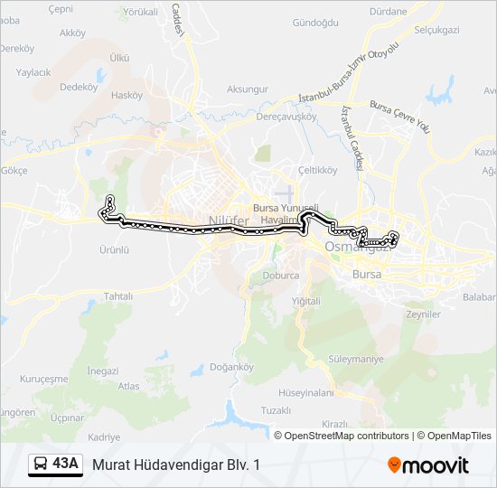 43A otobüs Hattı Haritası