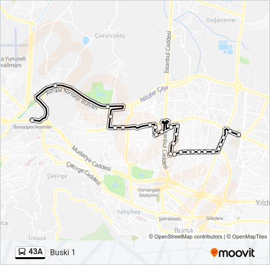 43A otobüs Hattı Haritası