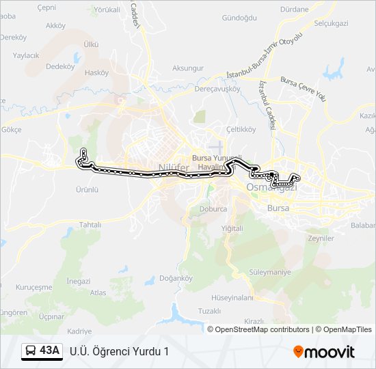 43A otobüs Hattı Haritası