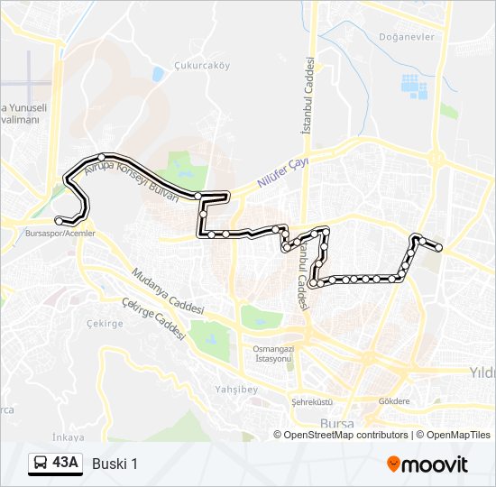 43A otobüs Hattı Haritası