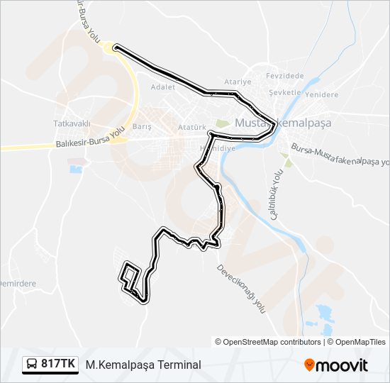 817TK otobüs Hattı Haritası