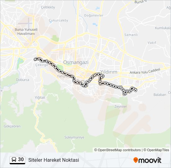 30 otobüs Hattı Haritası