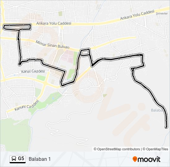 G5 otobüs Hattı Haritası