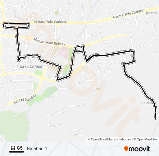 G5 otobüs Hattı Haritası