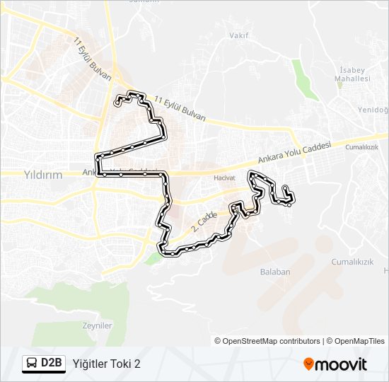 D2B otobüs Hattı Haritası