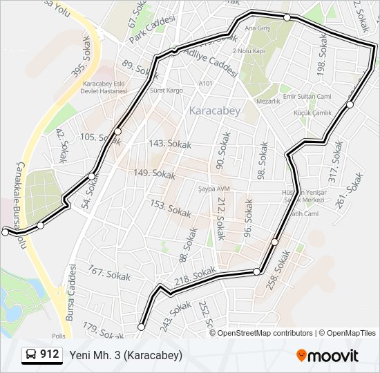 912 otobüs Hattı Haritası