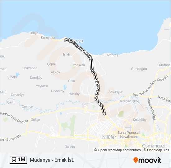 1M otobüs Hattı Haritası