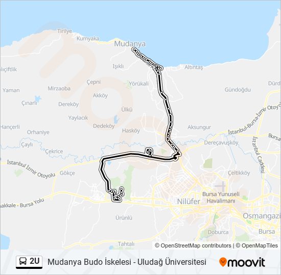 2U otobüs Hattı Haritası