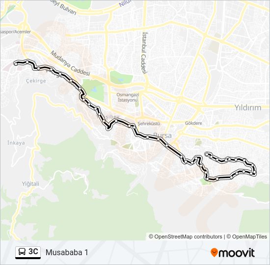 3C otobüs Hattı Haritası