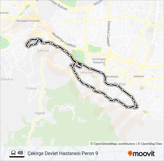 4B otobüs Hattı Haritası