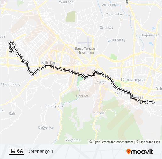 6A otobüs Hattı Haritası