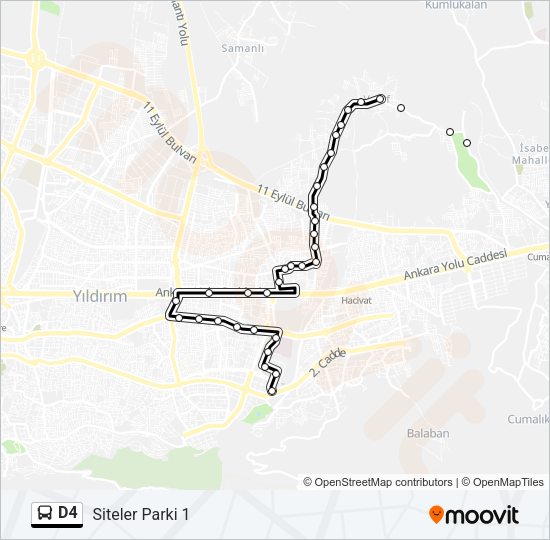 D4 otobüs Hattı Haritası