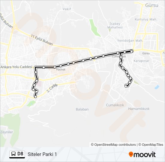 D8 otobüs Hattı Haritası