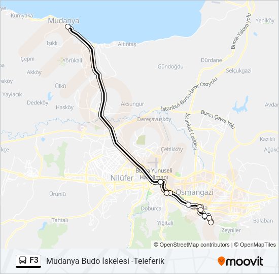 F3 otobüs Hattı Haritası
