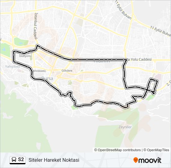 S2 otobüs Hattı Haritası