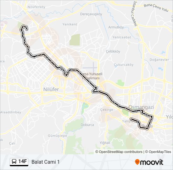 14F otobüs Hattı Haritası