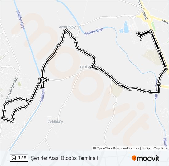 17Y otobüs Hattı Haritası