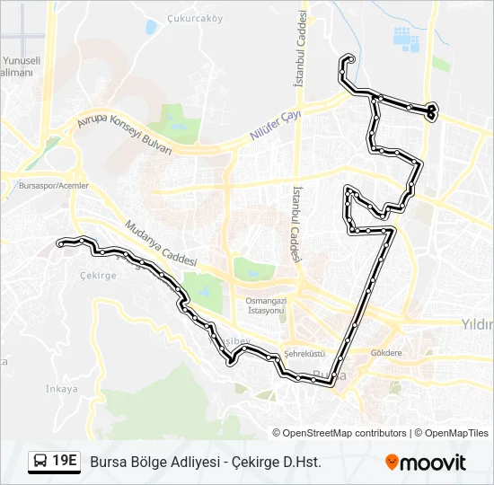 19E Bus Line Map