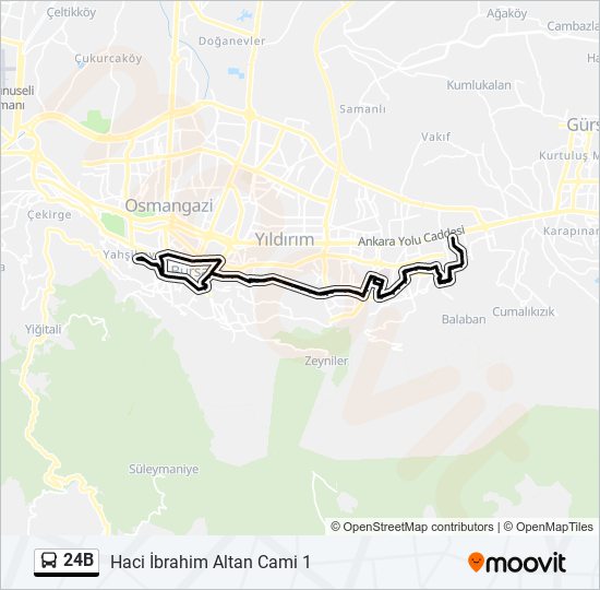 24B otobüs Hattı Haritası