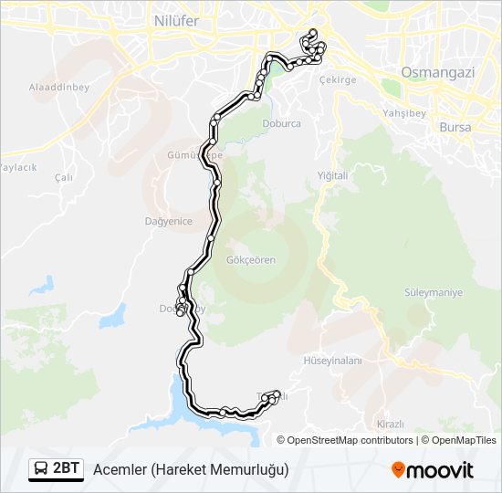 2BT otobüs Hattı Haritası