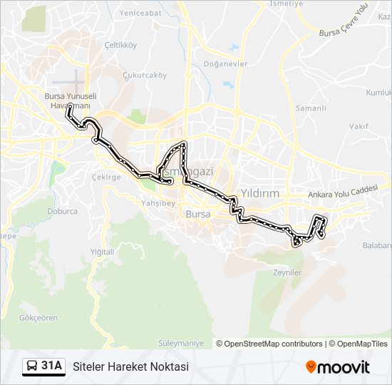 31A otobüs Hattı Haritası