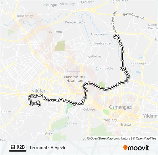 92B Bus Line Map