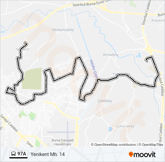 97A otobüs Hattı Haritası