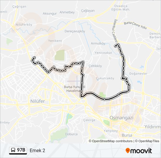 97B otobüs Hattı Haritası