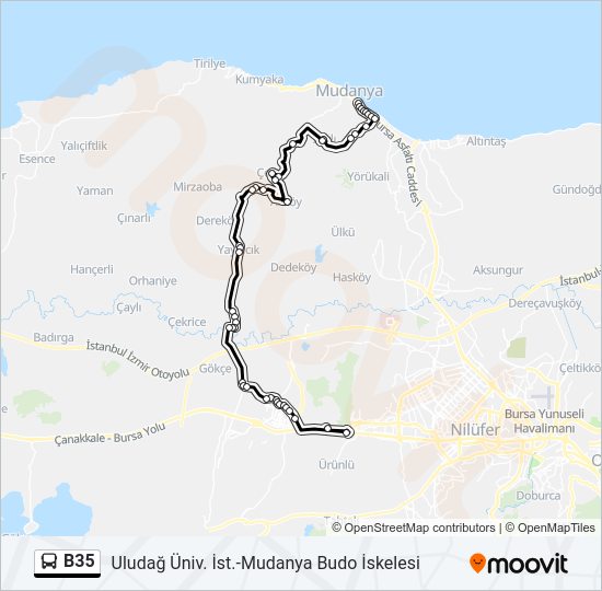 B35 otobüs Hattı Haritası