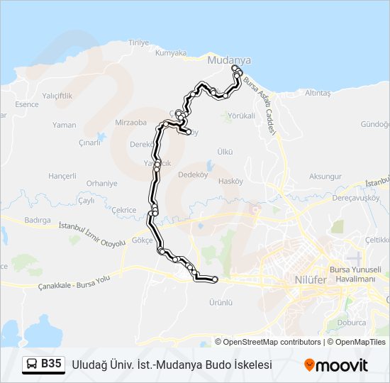 B35 otobüs Hattı Haritası