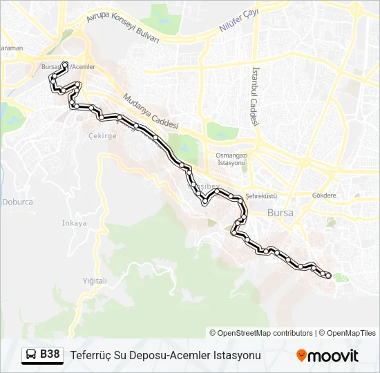 B38 Bus Line Map