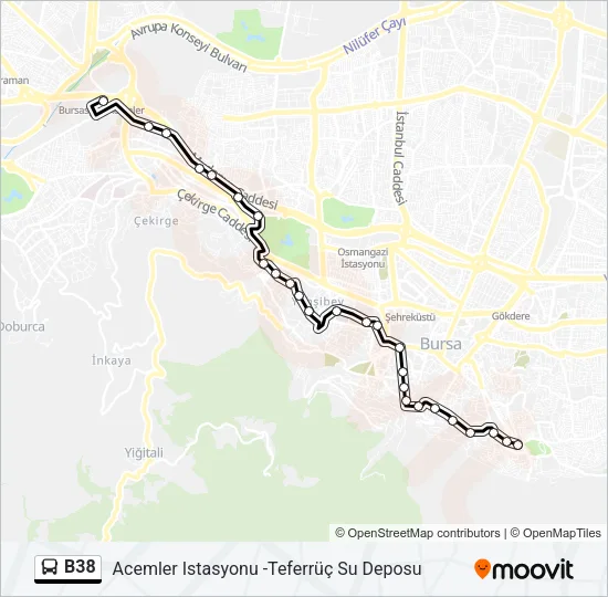 B38 Bus Line Map