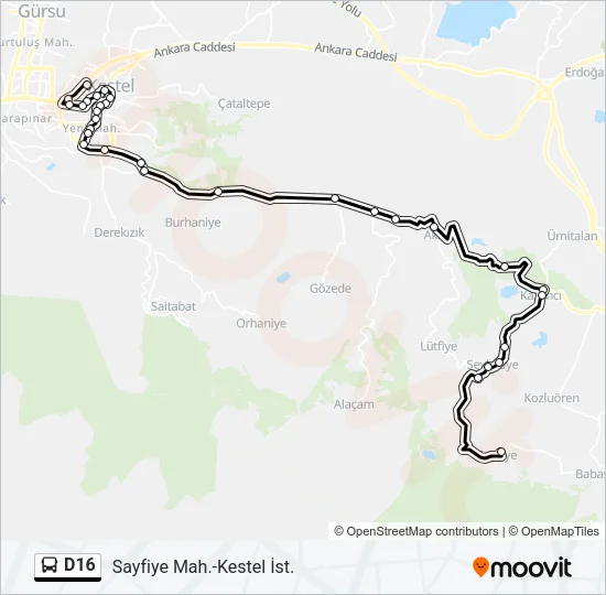 D16 Bus Line Map