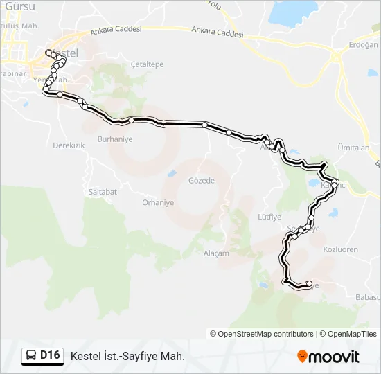D16 Bus Line Map