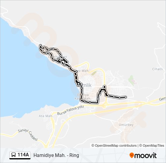 114A otobüs Hattı Haritası
