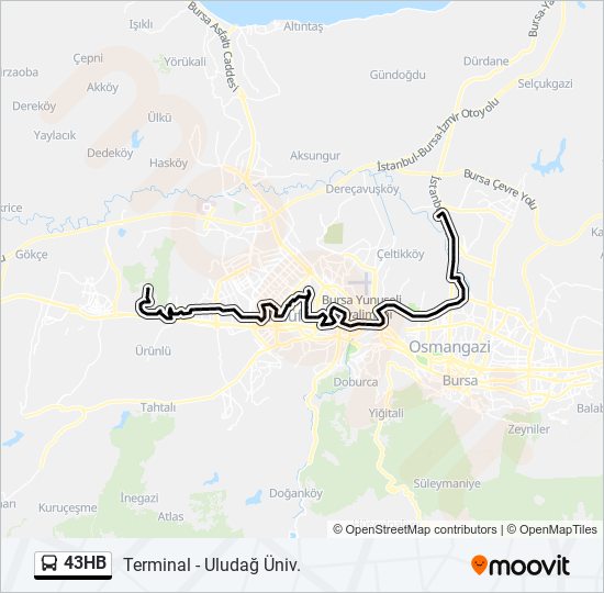 43HB otobüs Hattı Haritası