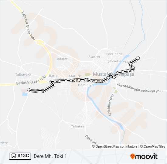 813C otobüs Hattı Haritası