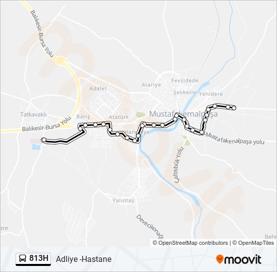 813H otobüs Hattı Haritası