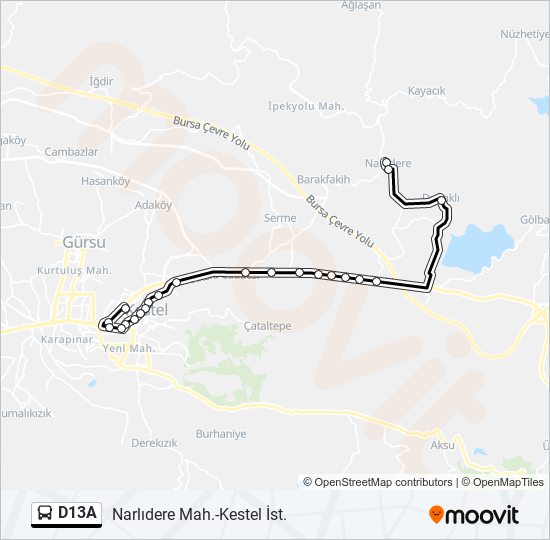 D13A otobüs Hattı Haritası