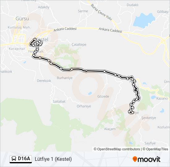 D16A otobüs Hattı Haritası
