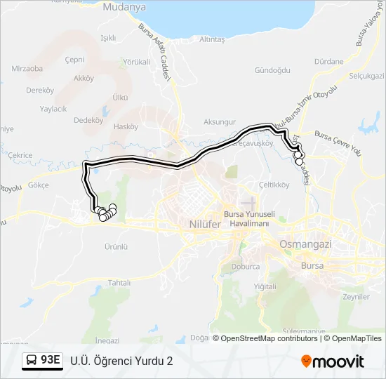 93E Bus Line Map
