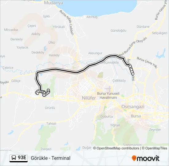 93E Bus Line Map
