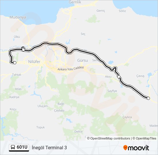 601U bus Line Map