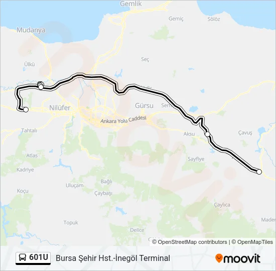 601U Bus Line Map