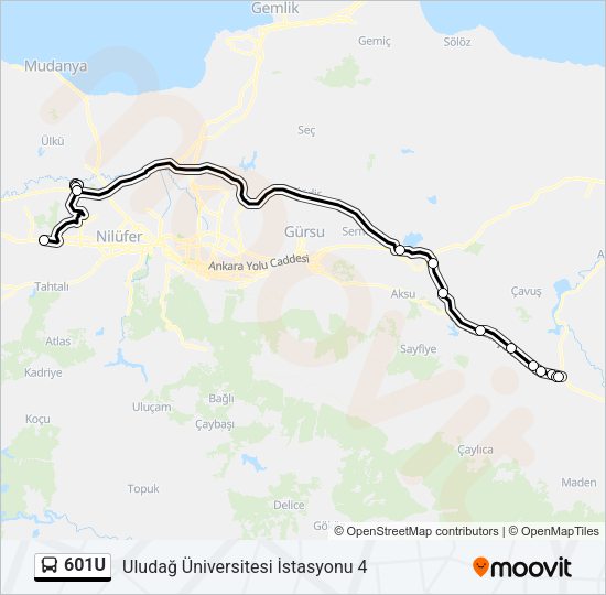 601U otobüs Hattı Haritası