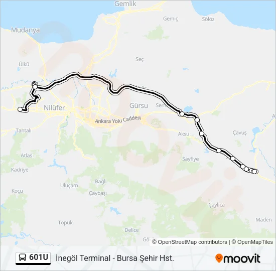 601U Bus Line Map
