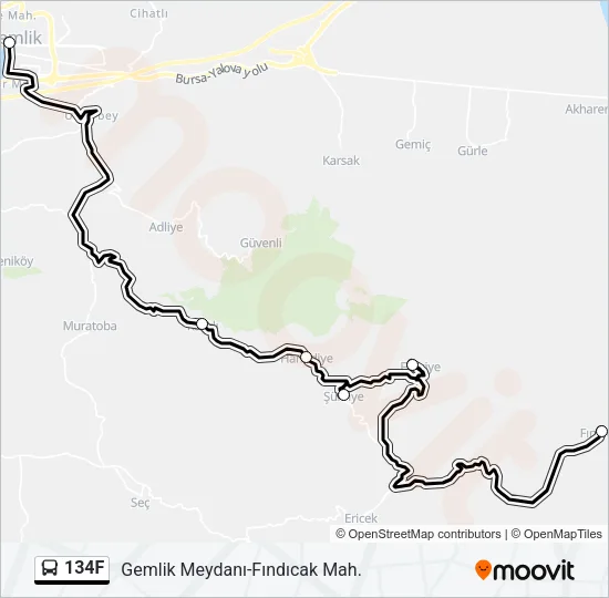 134F Bus Line Map